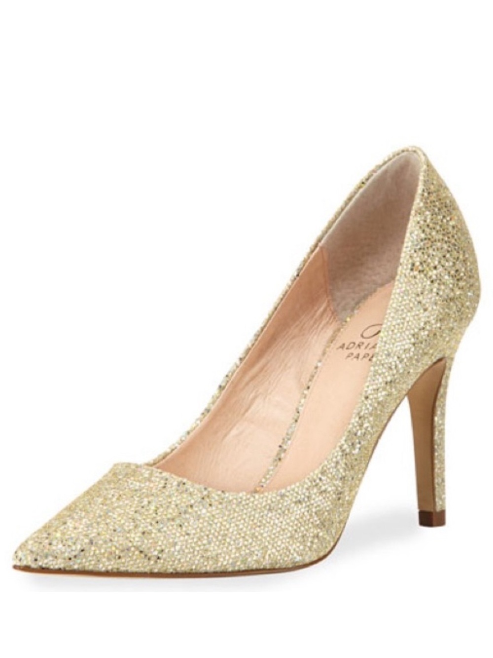 New! ADRIANNA PAPELL Platino Gold Pumps Size 8 Pointed Toe Heels Gold Sparkle